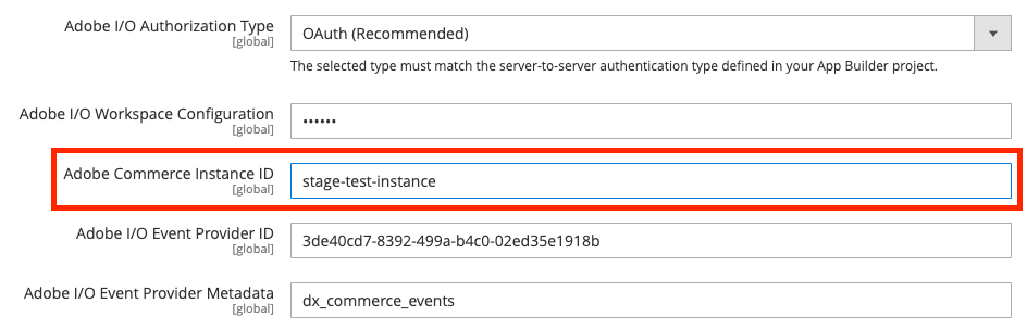 Adobe Commerce instance ID