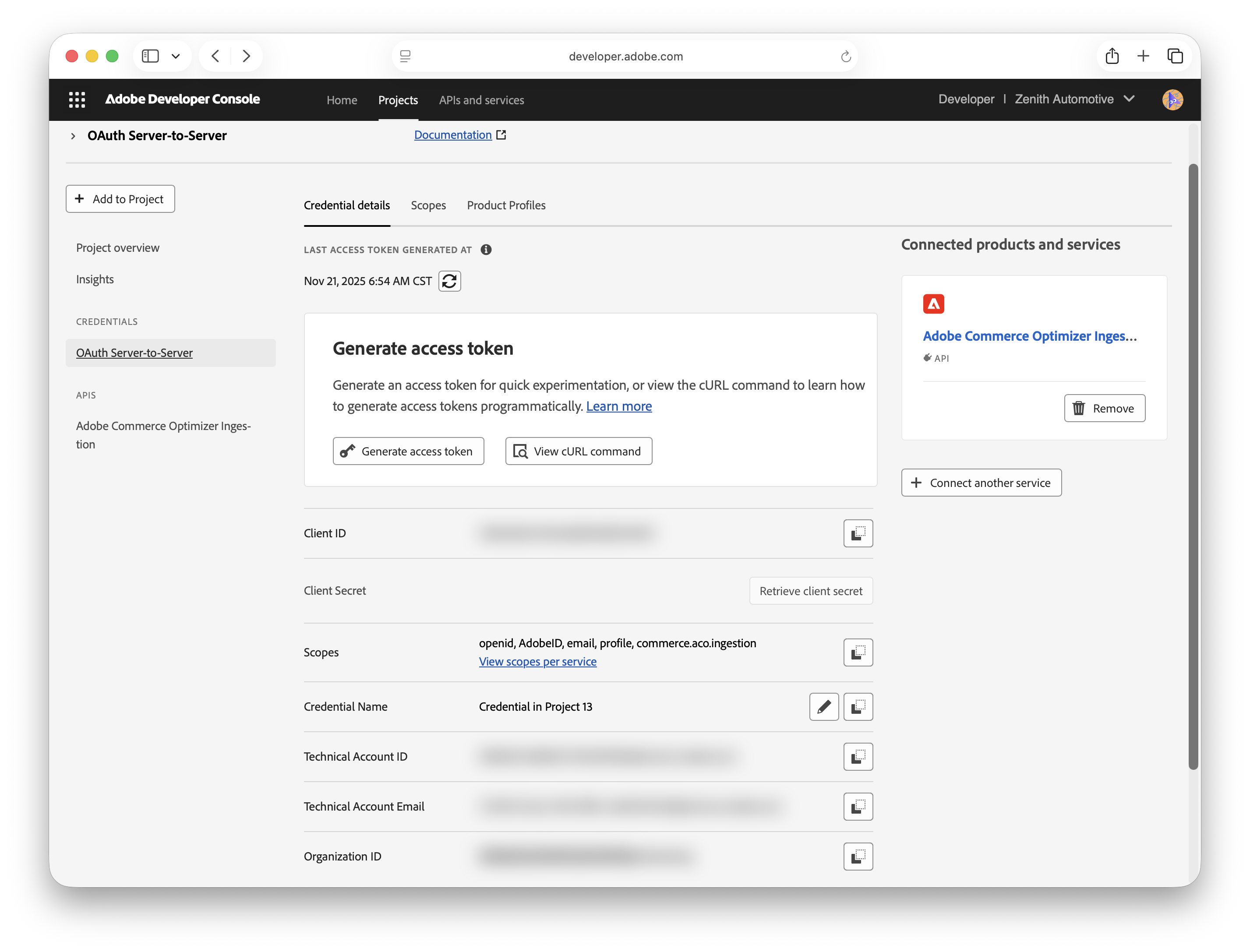 Adobe developer project - Credential Details